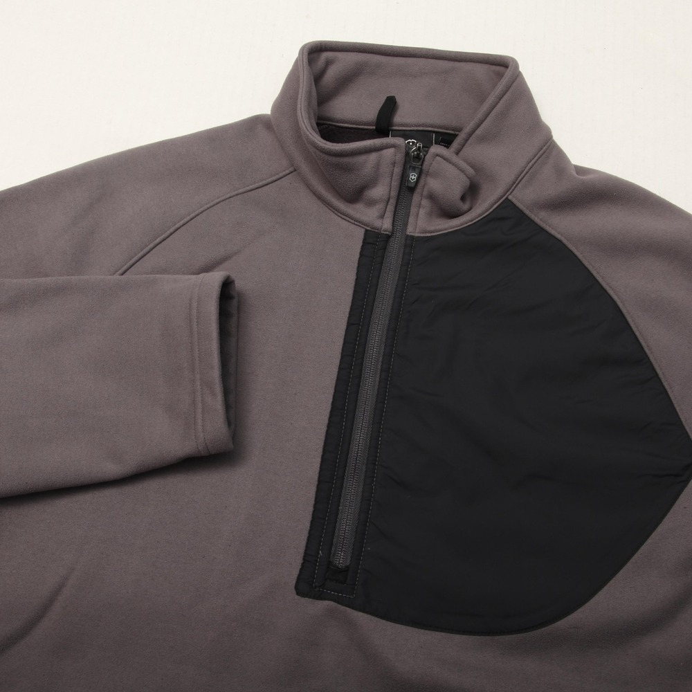 Victorinox Fleece Pullover Mens Large Gray Black 1/4 Zip Mock Neck Sweatshirt